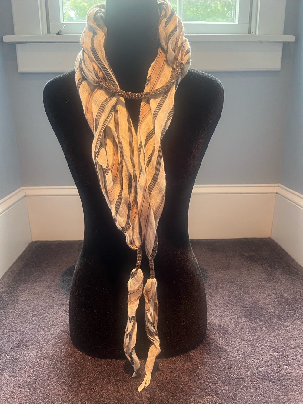 Brunello Cucinelli Cream and Brown Printed Silk Scarf - Picture 4 of 6